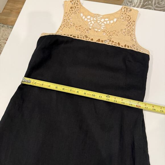 Ann Taylor Loft 100% Linen Dress Size 6 Boho Crochet Lace Black Classy Sundress - Picture 12 of 16
